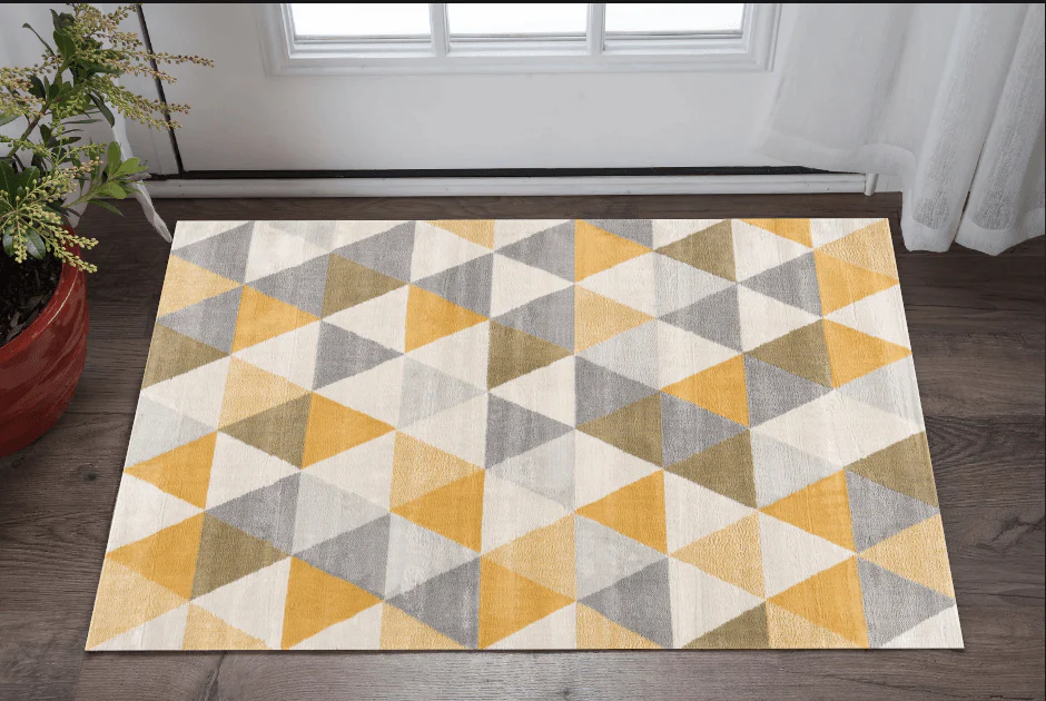 2' X 4' Yellow and Ivory Geometric Area Rug