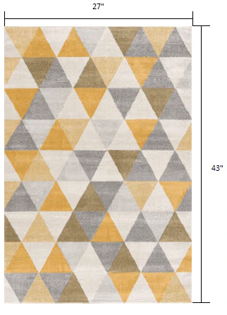 2' X 4' Yellow and Ivory Geometric Area Rug - Image 3
