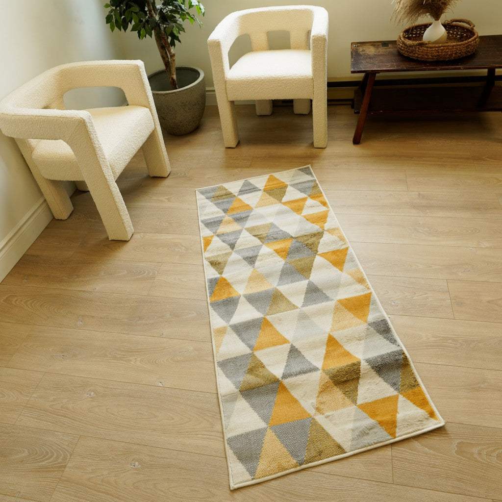 2' X 4' Yellow and Ivory Geometric Area Rug - Image 6