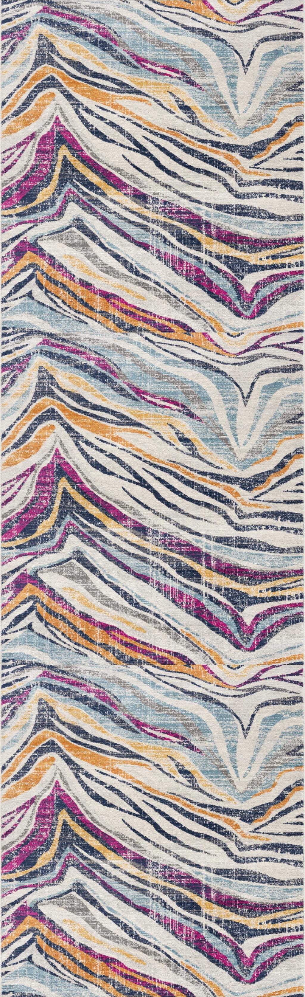 2' X 5' Blue and Gold Abstract Area Rug - Image 2