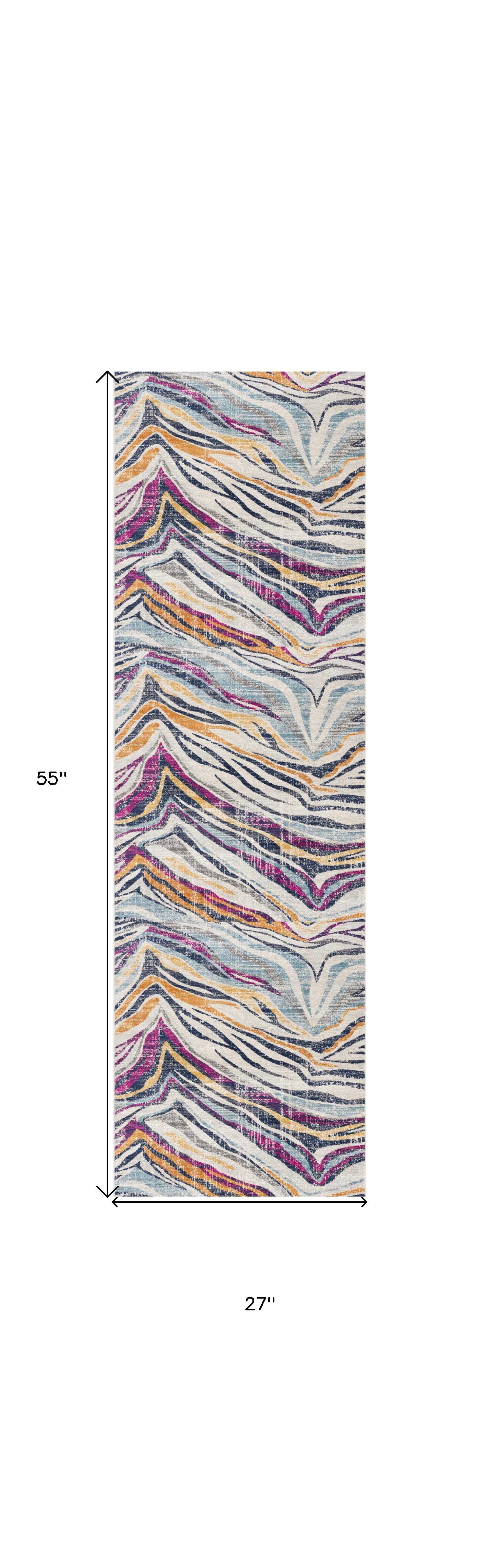 2' X 5' Blue and Gold Abstract Area Rug - Image 3