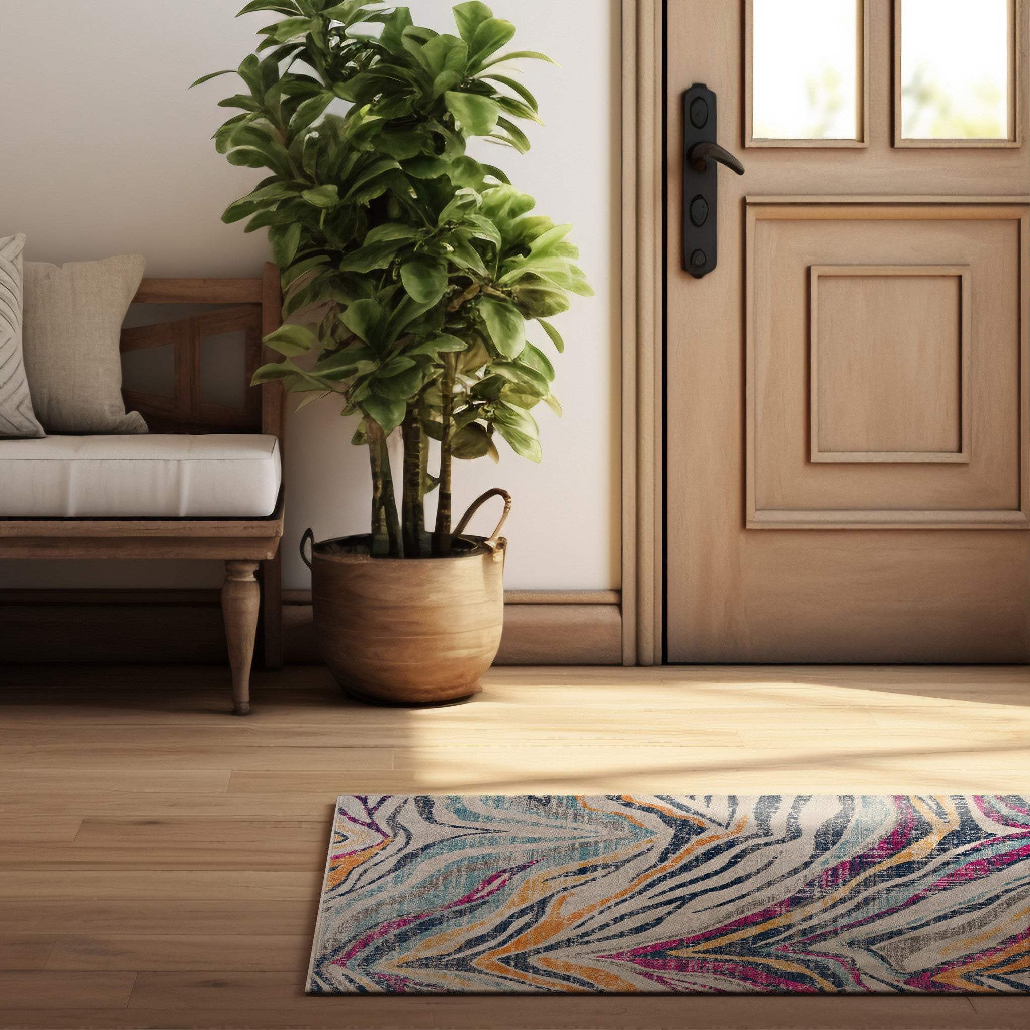 2' X 5' Blue and Gold Abstract Area Rug - Image 6