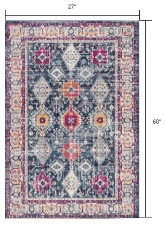 2' X 5' Blue and Ivory Oriental Area Rug - Image 3