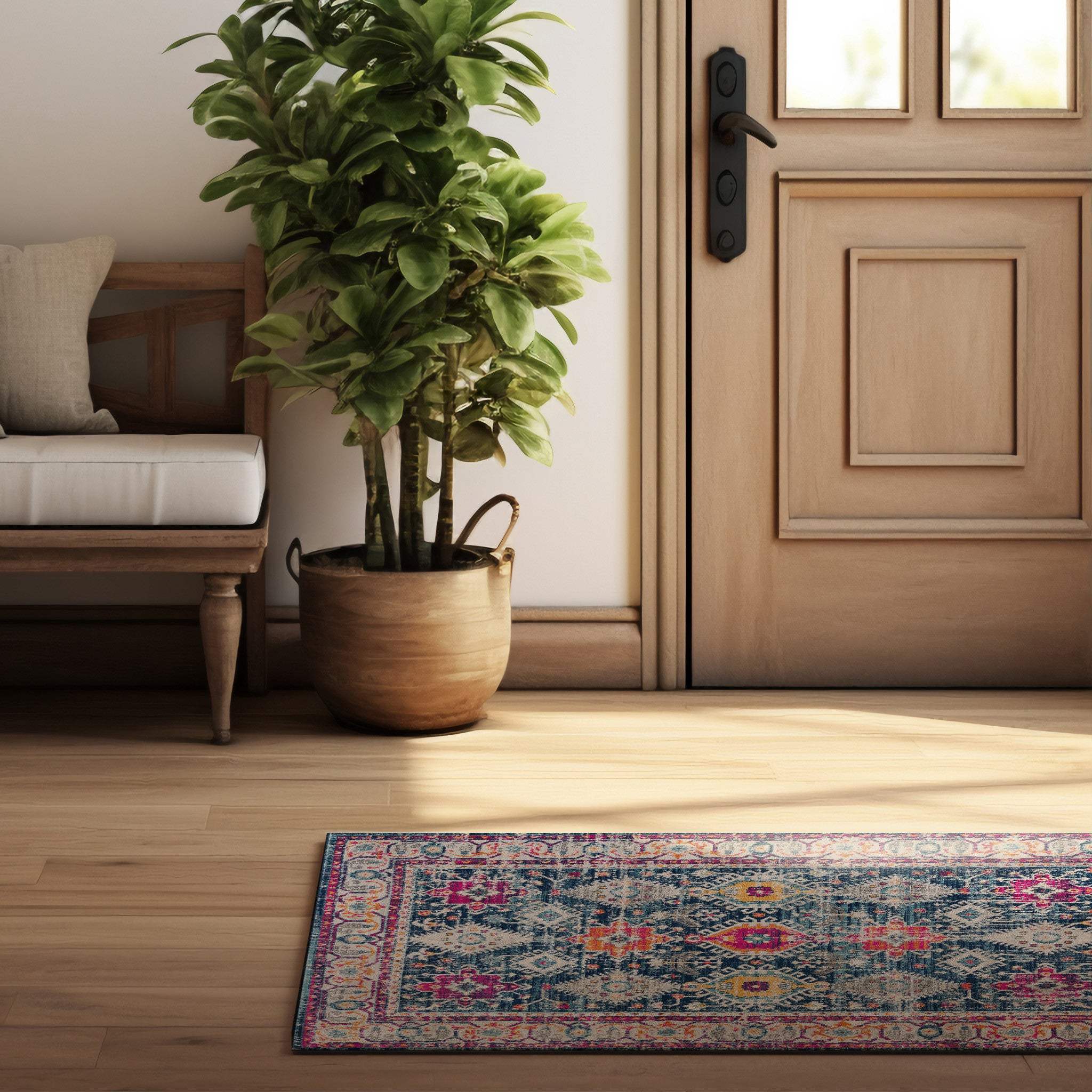 2' X 5' Blue and Ivory Oriental Area Rug - Image 6