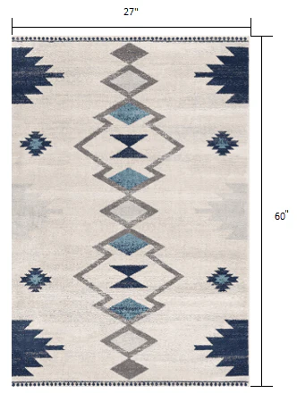 2' X 5' Blue and Ivory Southwestern Area Rug - Image 3