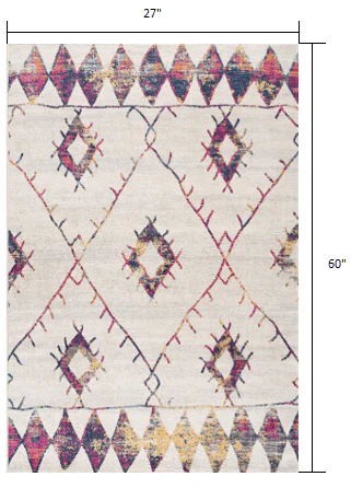2' X 5' Cream Damask Area Rug - Image 3