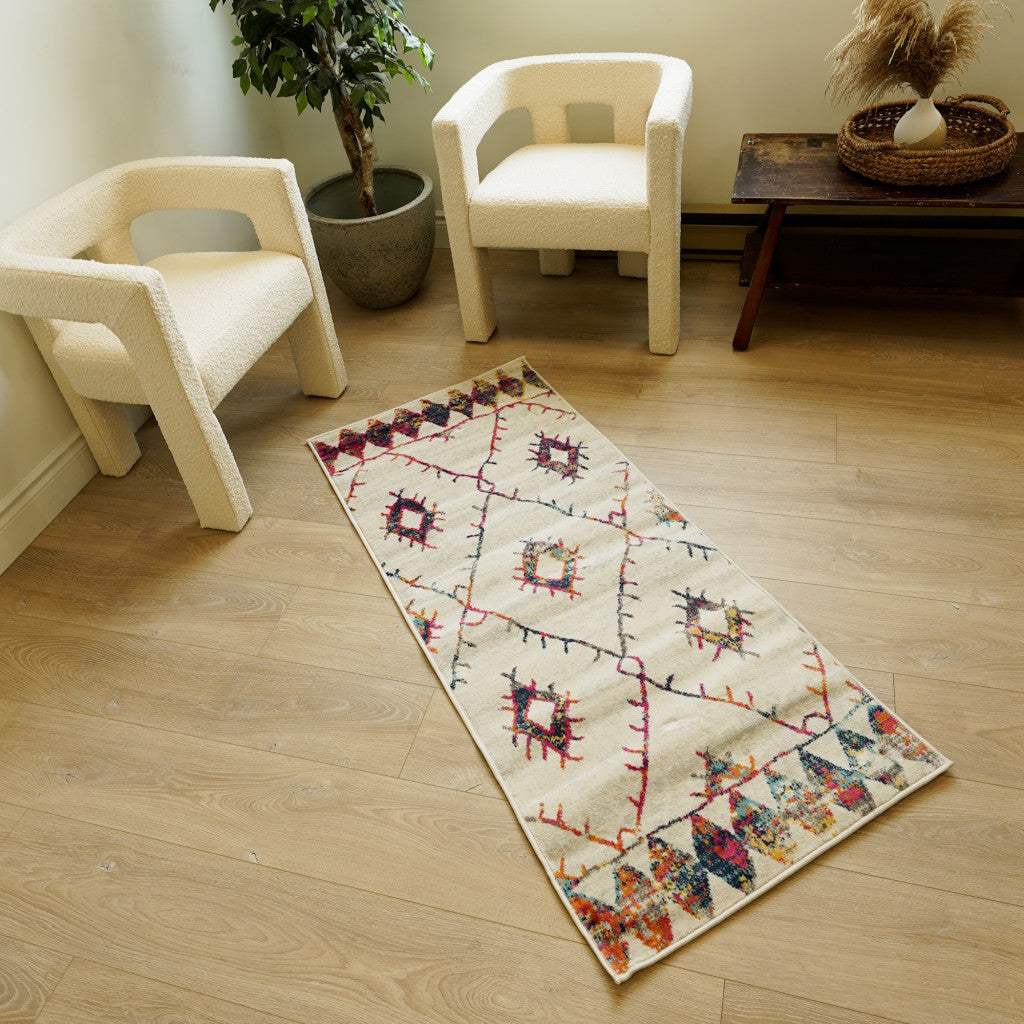 2' X 5' Cream Damask Area Rug - Image 5