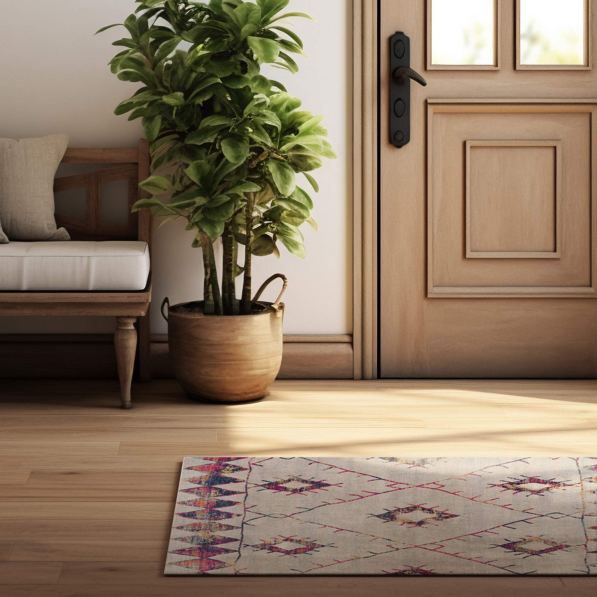 2' X 5' Cream Damask Area Rug - Image 6