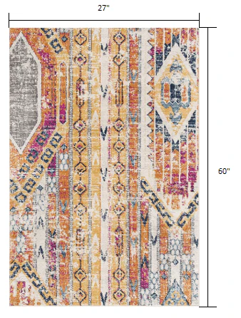 2' X 5' Gold and Ivory Southwestern Area Rug - Image 2