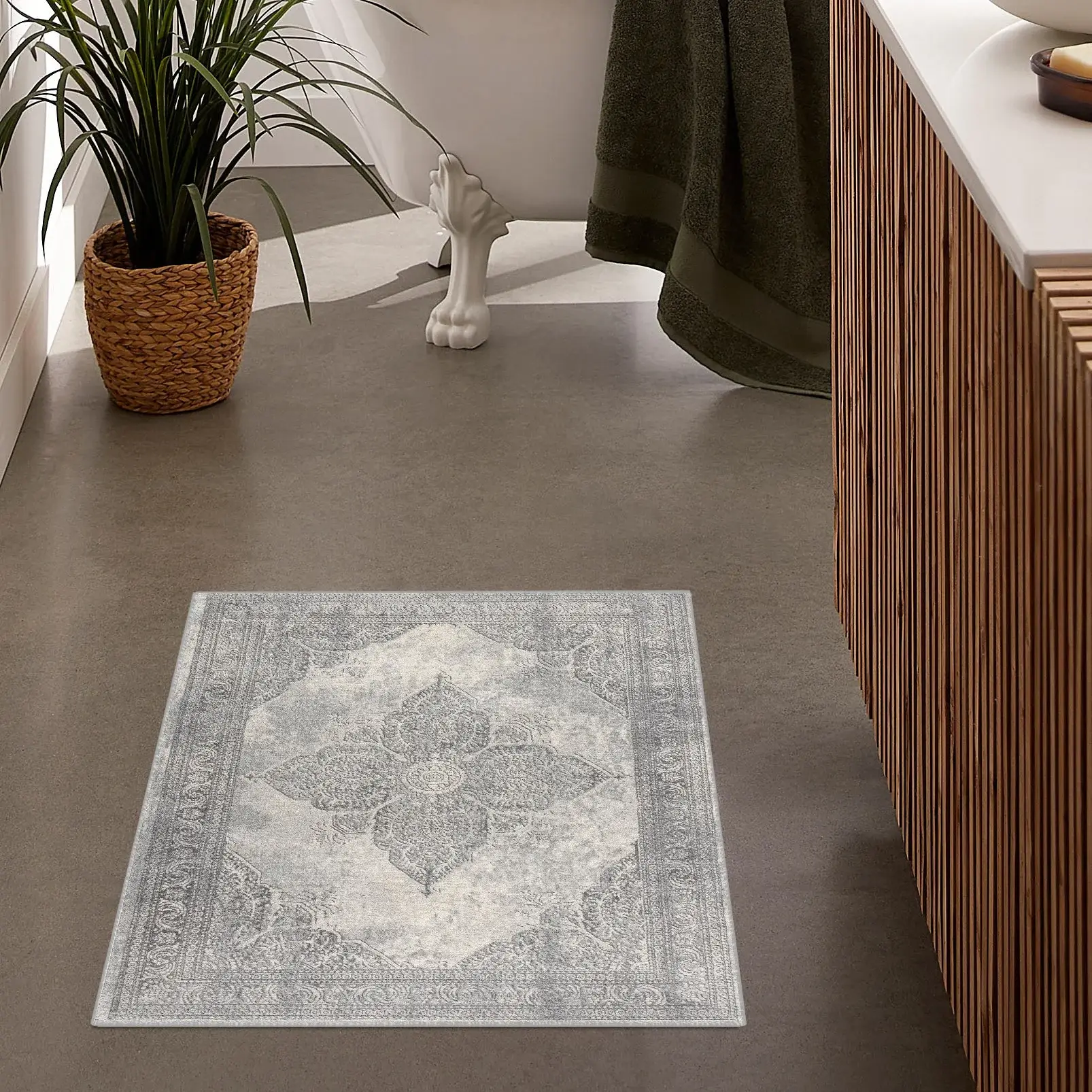 2' X 5' Gray Distressed Medallion Area Rug - Image 5