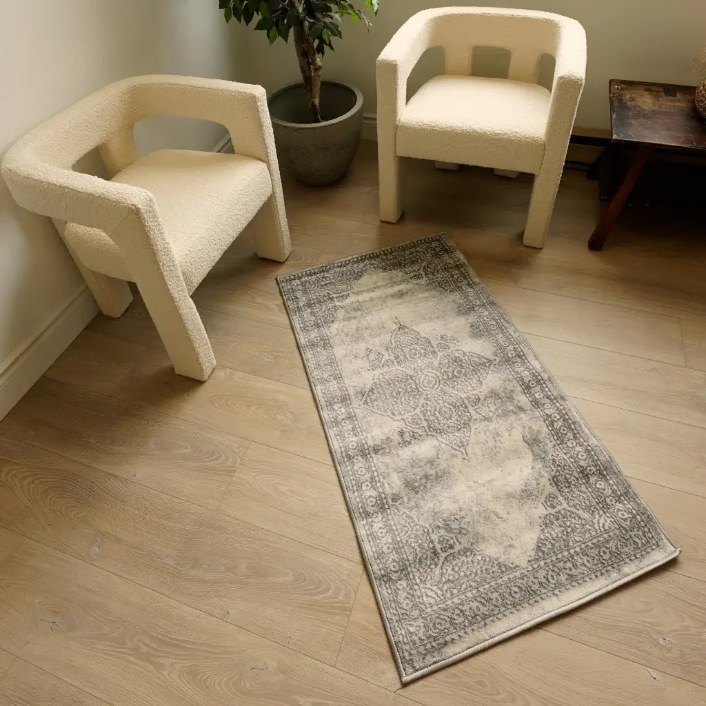 2' X 5' Gray Distressed Medallion Area Rug - Image 6