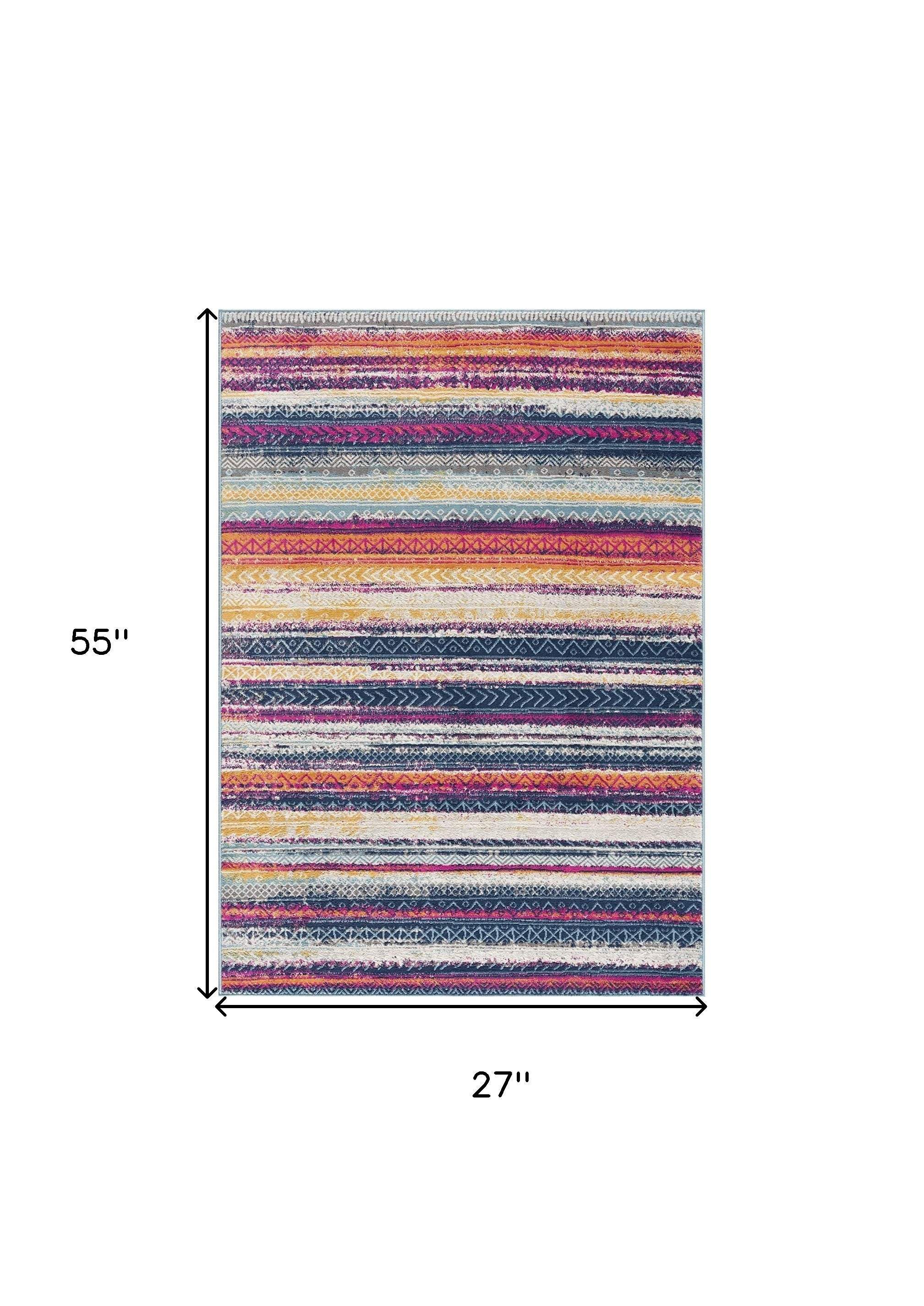 2' X 5' Multicolor Irregular Striped Area Rug - Image 3
