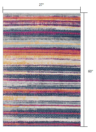 2' X 5' Multicolor Irregular Striped Area Rug - Image 7