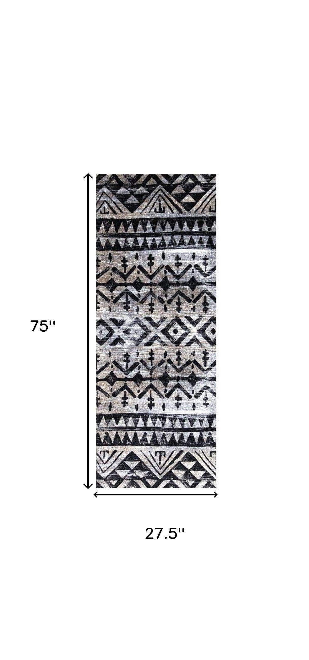 2' X 6' Black and Gray Aztec Washable Runner Rug - Image 3