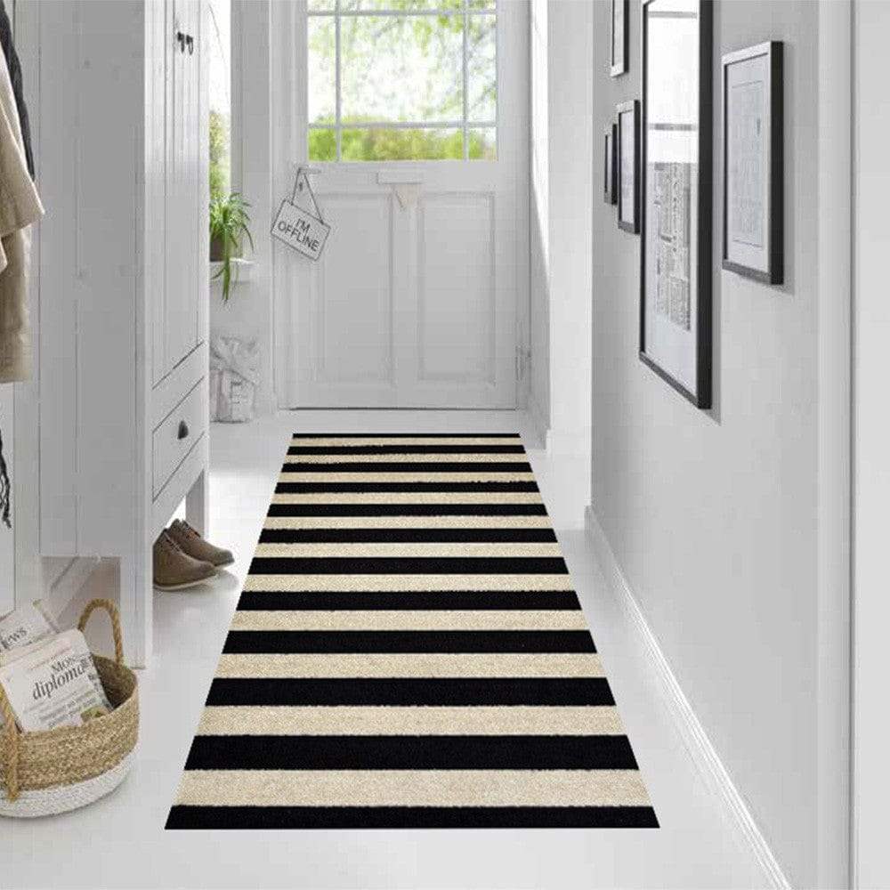 2' X 6' Black and Tan Wide Stripe Washable Runner Rug - Image 4
