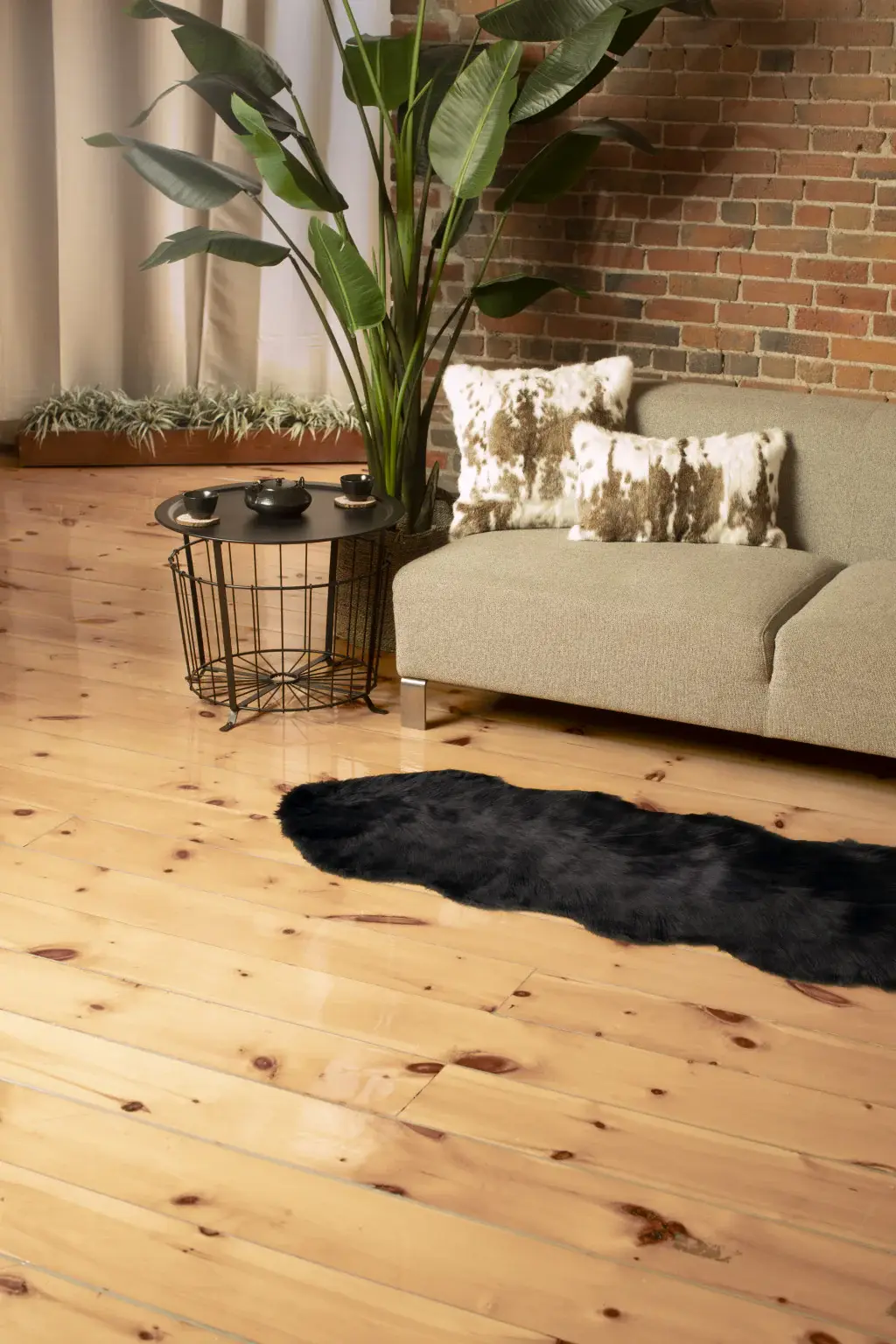 2' X 6' Black Faux Fur Washable Non Skid Area Rug - Image 3