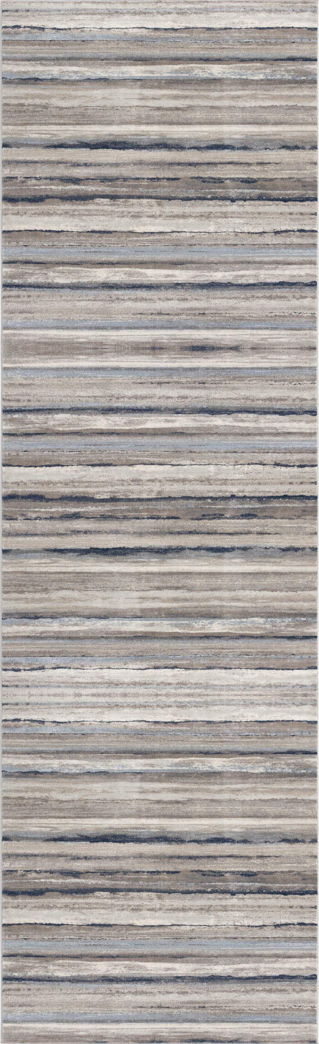 2' X 6' Blue And Beige Distressed Stripes Area Rug