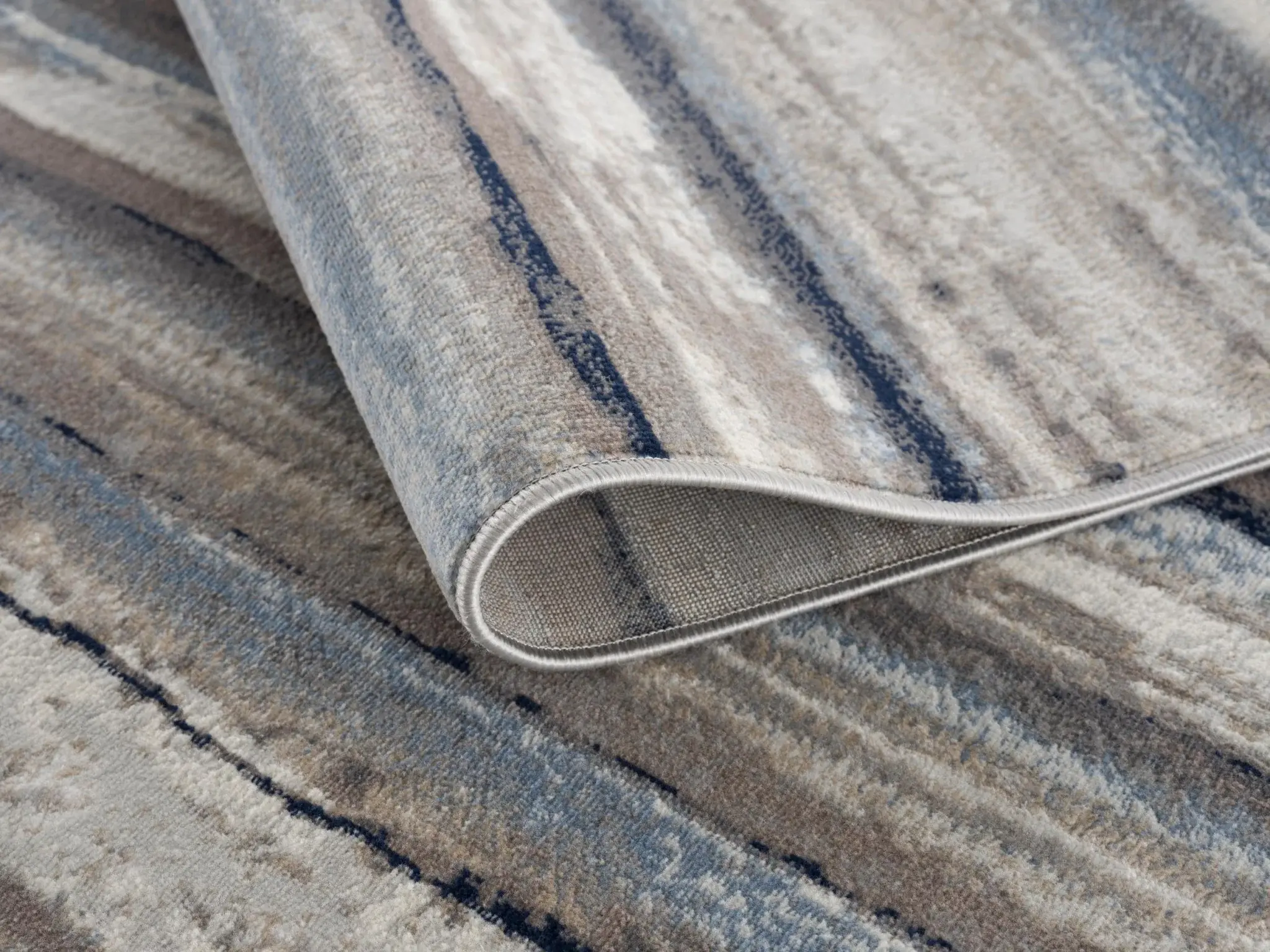 2' X 6' Blue And Beige Distressed Stripes Area Rug - Image 4