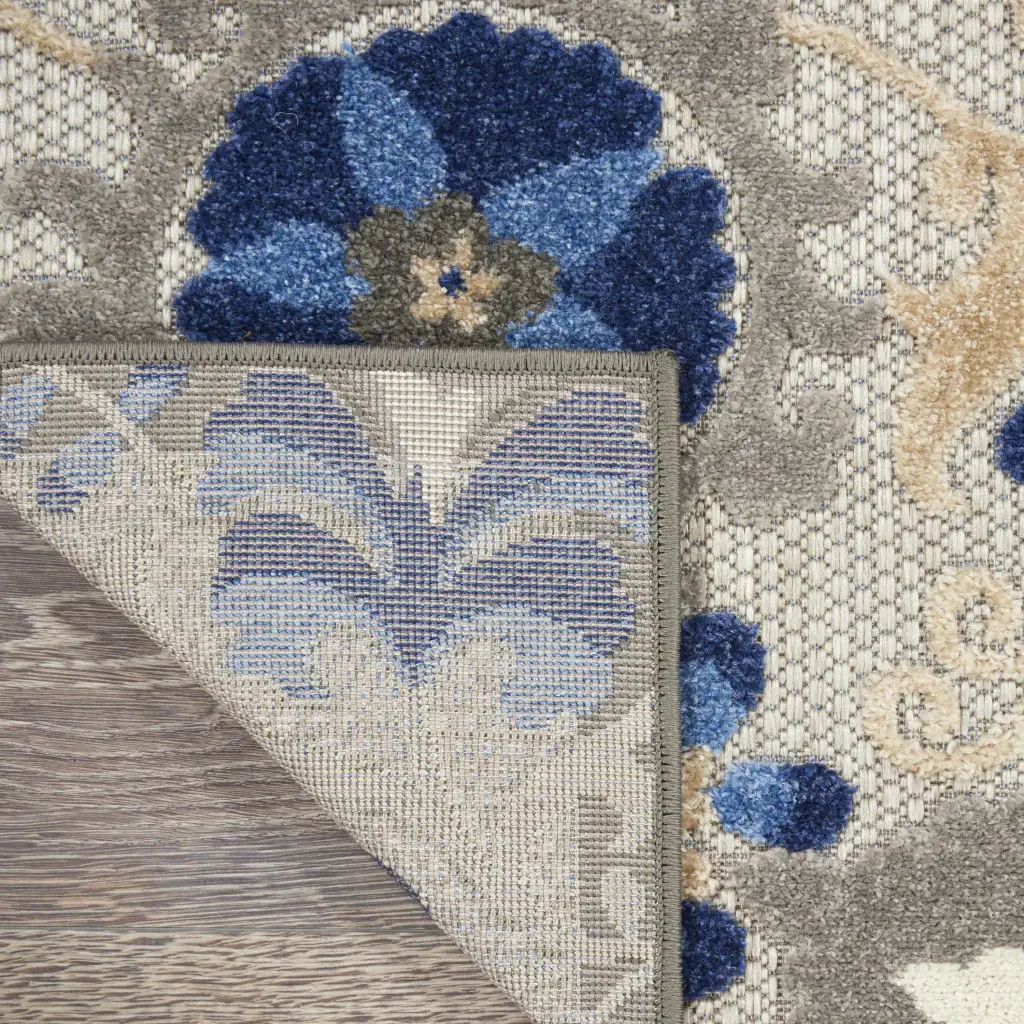 2' X 6' Blue And Gray Floral Indoor Outdoor Area Rug - Image 7