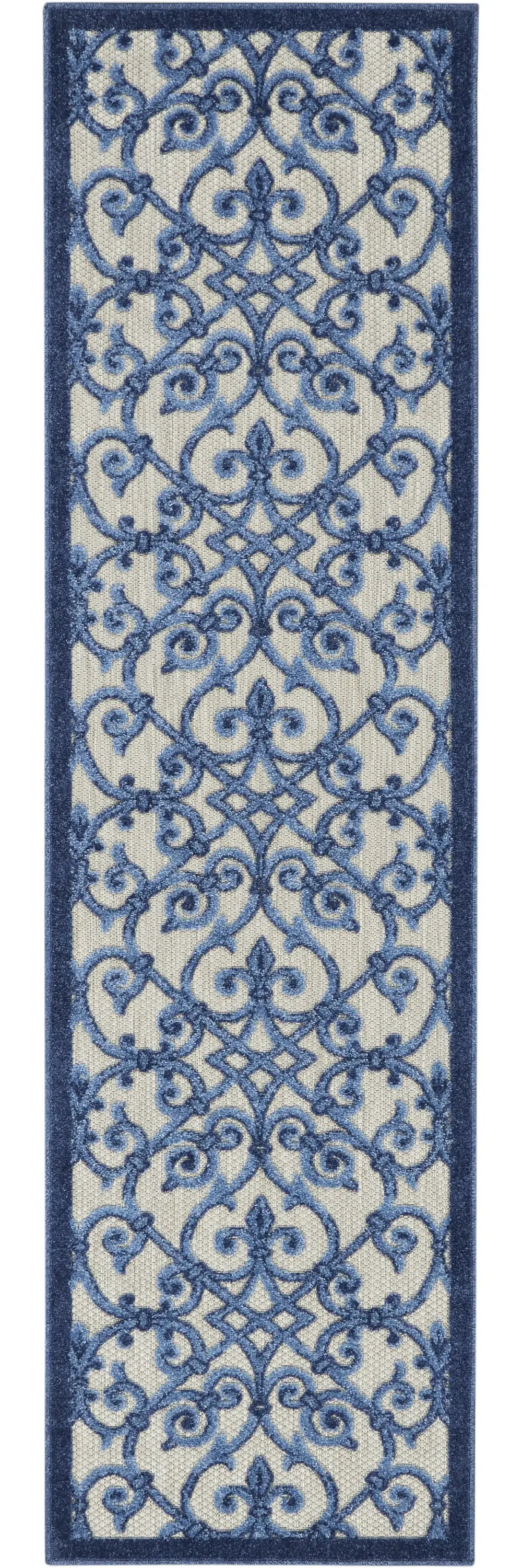 2' X 6' Blue And Gray Floral Indoor Outdoor Area Rug - Image 2