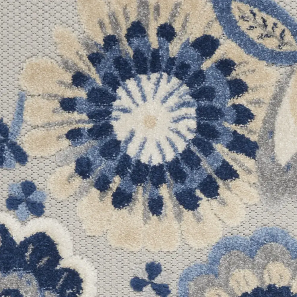 2' X 6' Blue And Grey Floral Non Skid Indoor Outdoor Runner Rug - Image 2