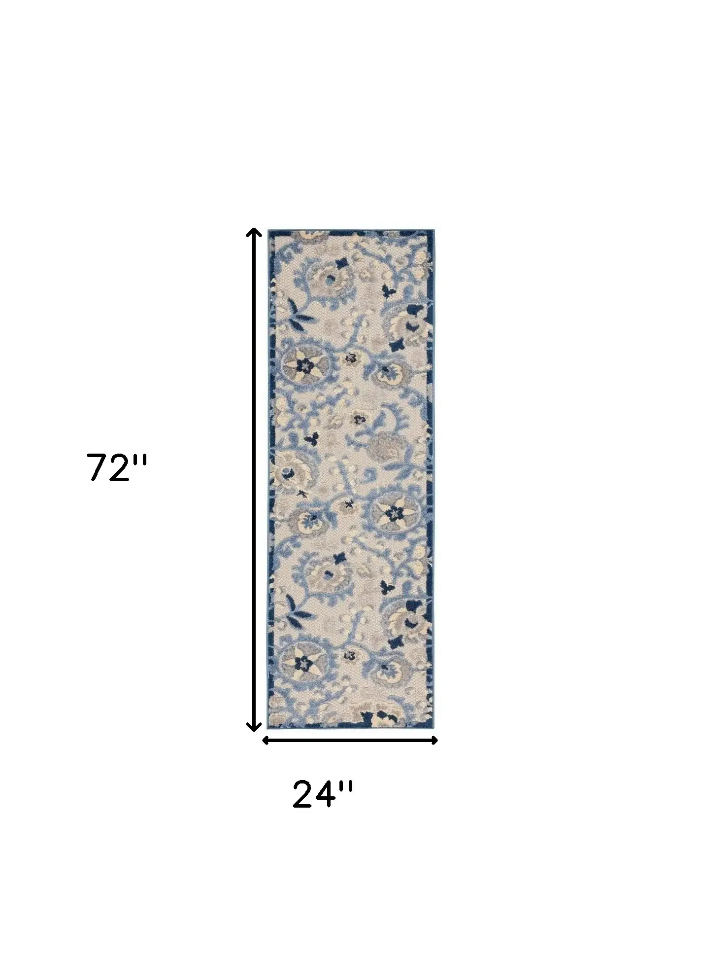 2' X 6' Blue And Grey Toile Non Skid Indoor Outdoor Runner Rug - Image 5