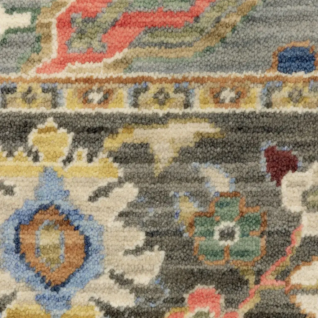 2' X 6' Blue Grey Gold Green Pink Orange Ivory And Red Oriental Power Loom Stain Resistant Runner Rug With Fringe - Image 2