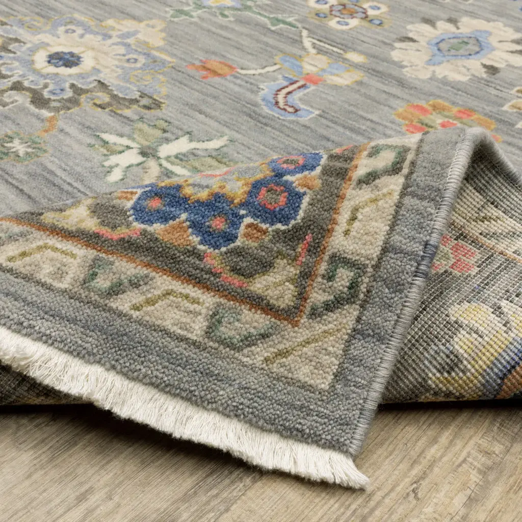 2' X 6' Blue Grey Gold Green Pink Orange Ivory And Red Oriental Power Loom Stain Resistant Runner Rug With Fringe - Image 5