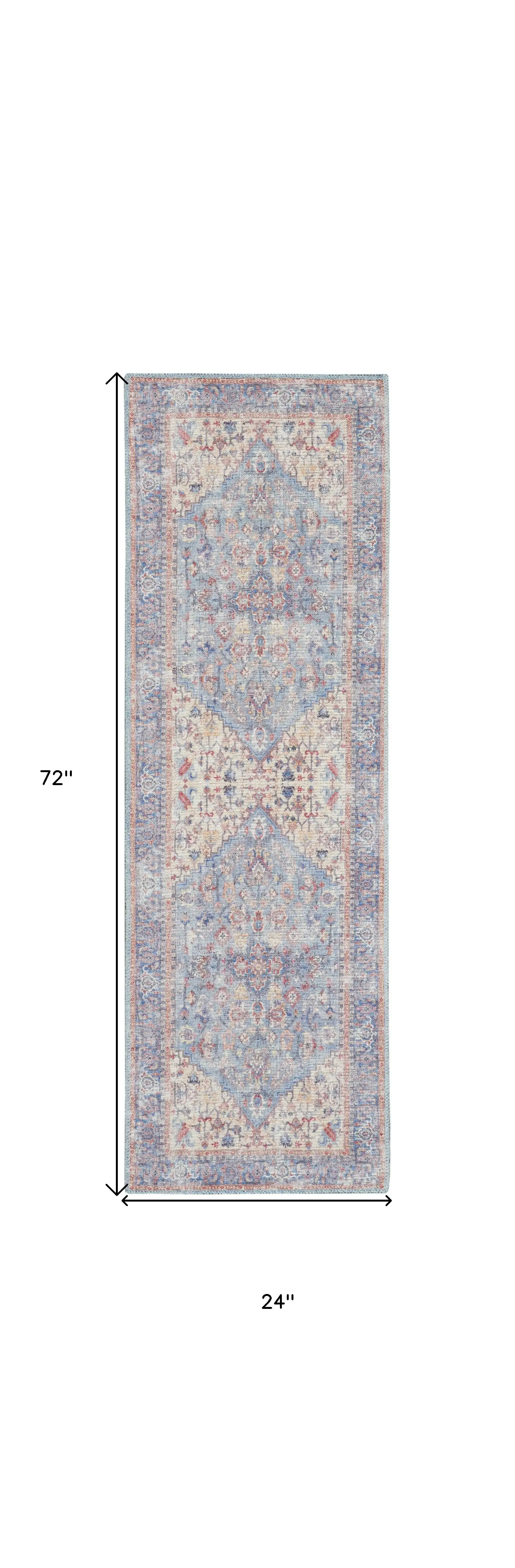 2' X 6' Blue Oriental Power Loom Distressed Washable Runner Rug - Image 4