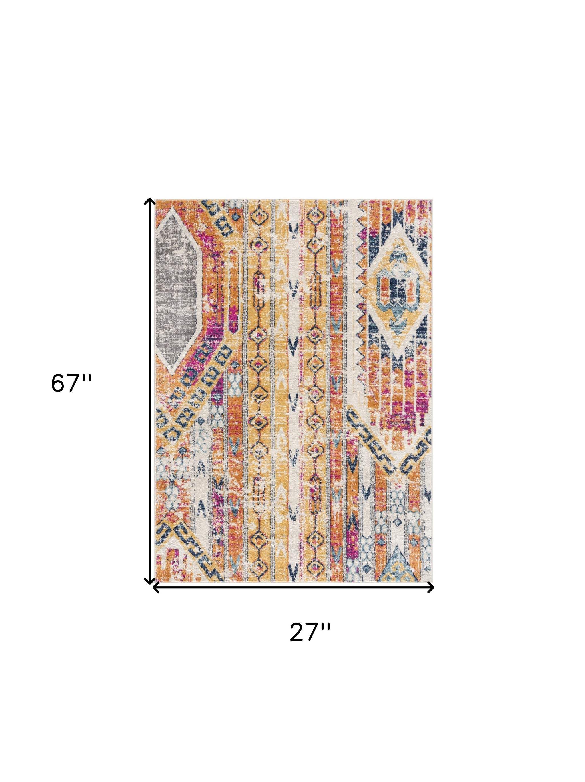 2' X 6' Gold And Ivory Southwestern Area Rug - Image 3