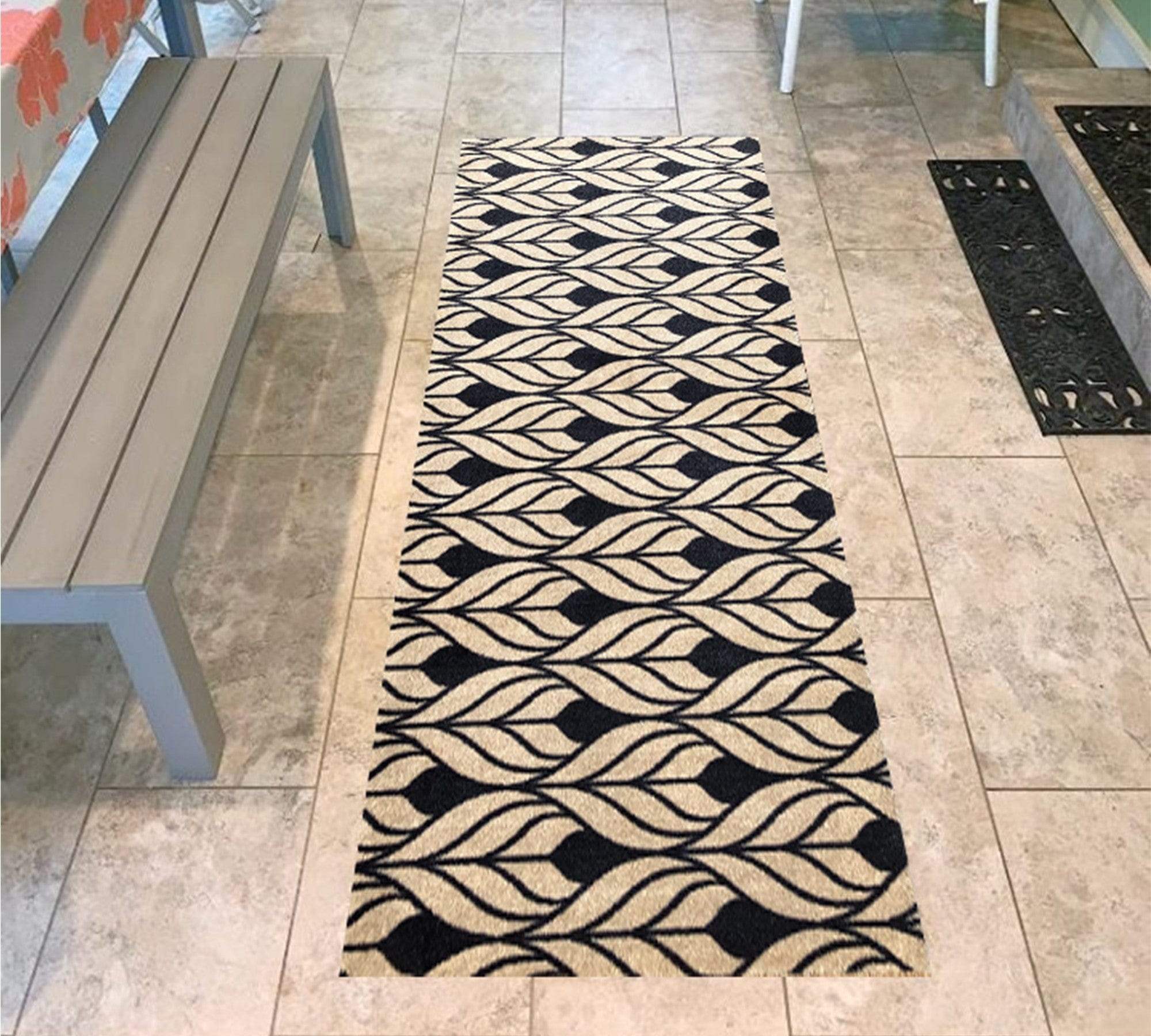 2' X 6' Graphite and Tan Abstract Leaves Washable Runner Rug - Image 4