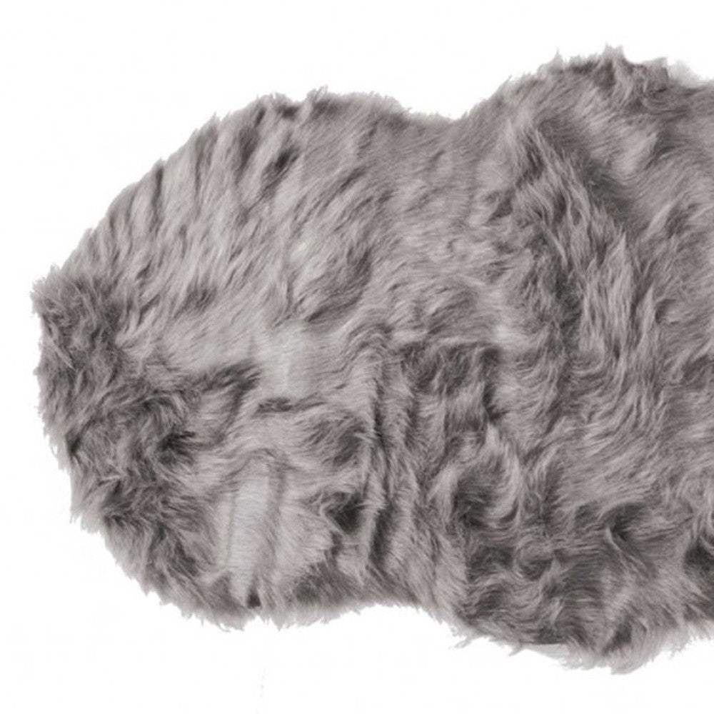 2' X 6' Gray Sheepskin Double - Area Rug - Image 5