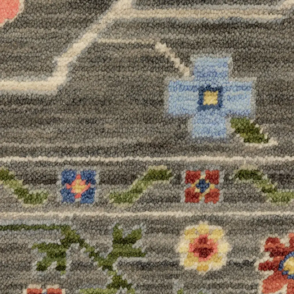 2' X 6' Grey Blue Pink Orange Rust Red Green And Ivory Oriental Power Loom Stain Resistant Runner Rug With Fringe - Image 2