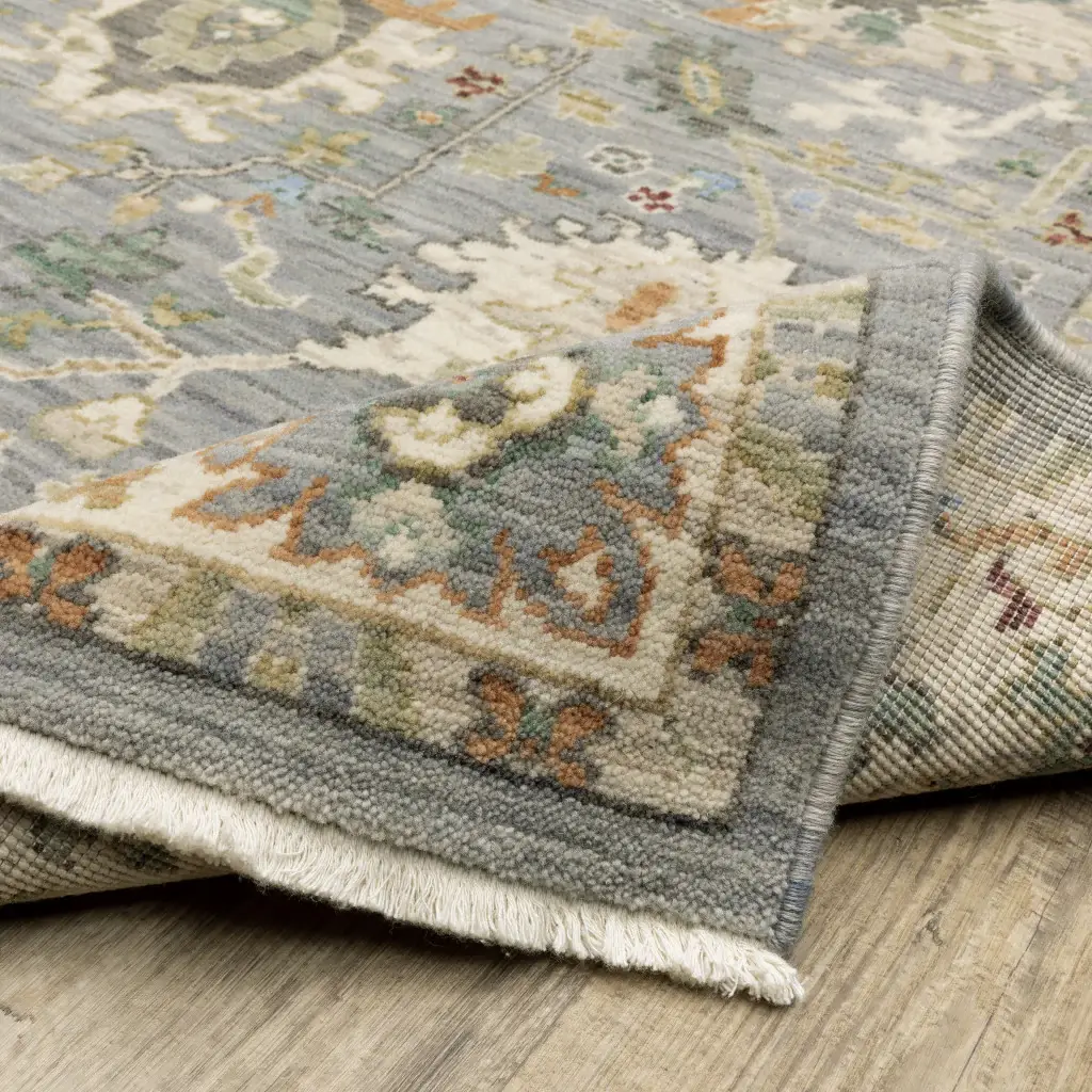 2' X 6' Grey Ivory Orange Teal Green Charcoal Blue And Red Oriental Power Loom Stain Resistant Runner Rug With Fringe - Image 3