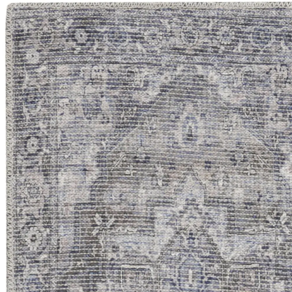 2' X 6' Grey Oriental Power Loom Distressed Washable Runner Rug - Image 2