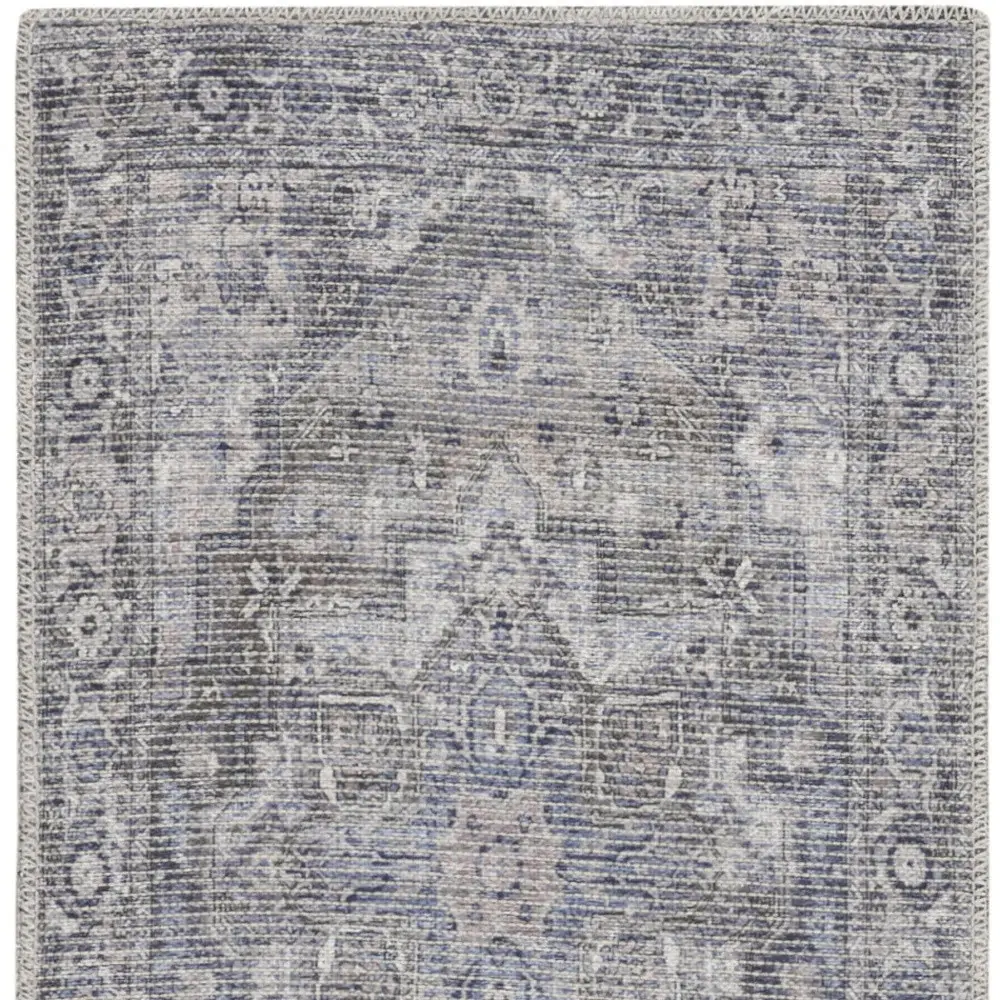 2' X 6' Grey Oriental Power Loom Distressed Washable Runner Rug - Image 3