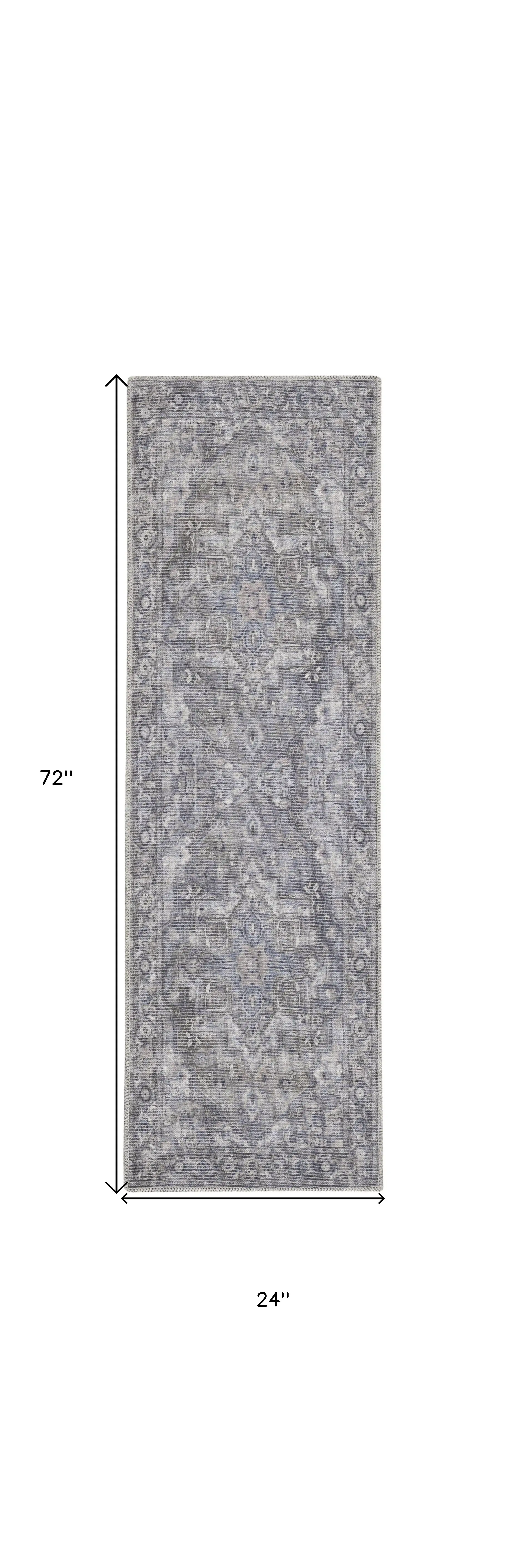 2' X 6' Grey Oriental Power Loom Distressed Washable Runner Rug - Image 4