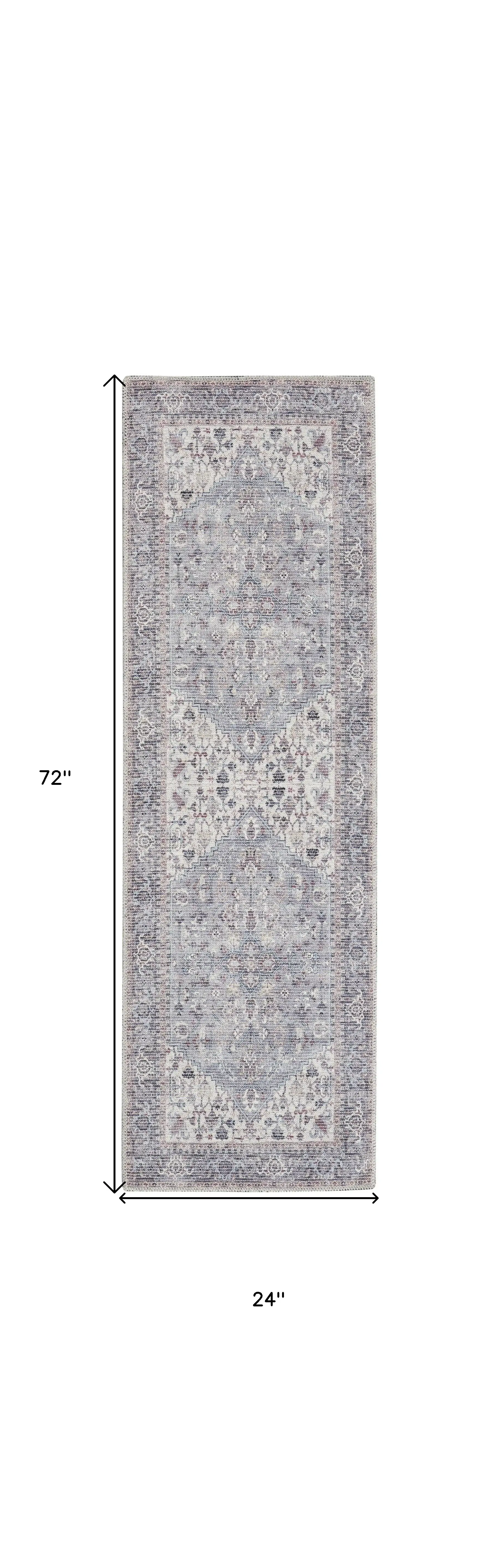 2' X 6' Grey Oriental Power Loom Distressed Washable Runner Rug - Image 5