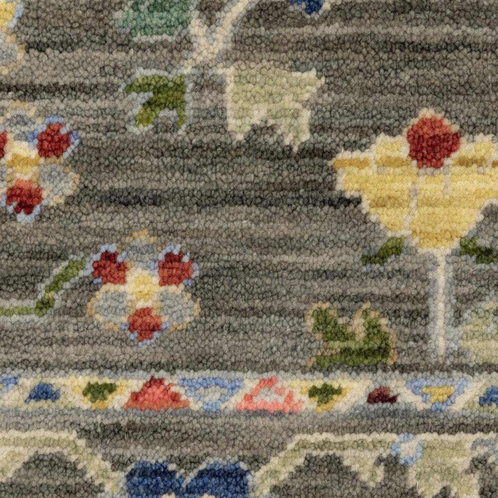2' X 6' Grey Salmon Pink Gold Blue Rust Deep Blue Ivory And Green Oriental Power Loom Stain Resistant Runner Rug With Fringe - Image 5