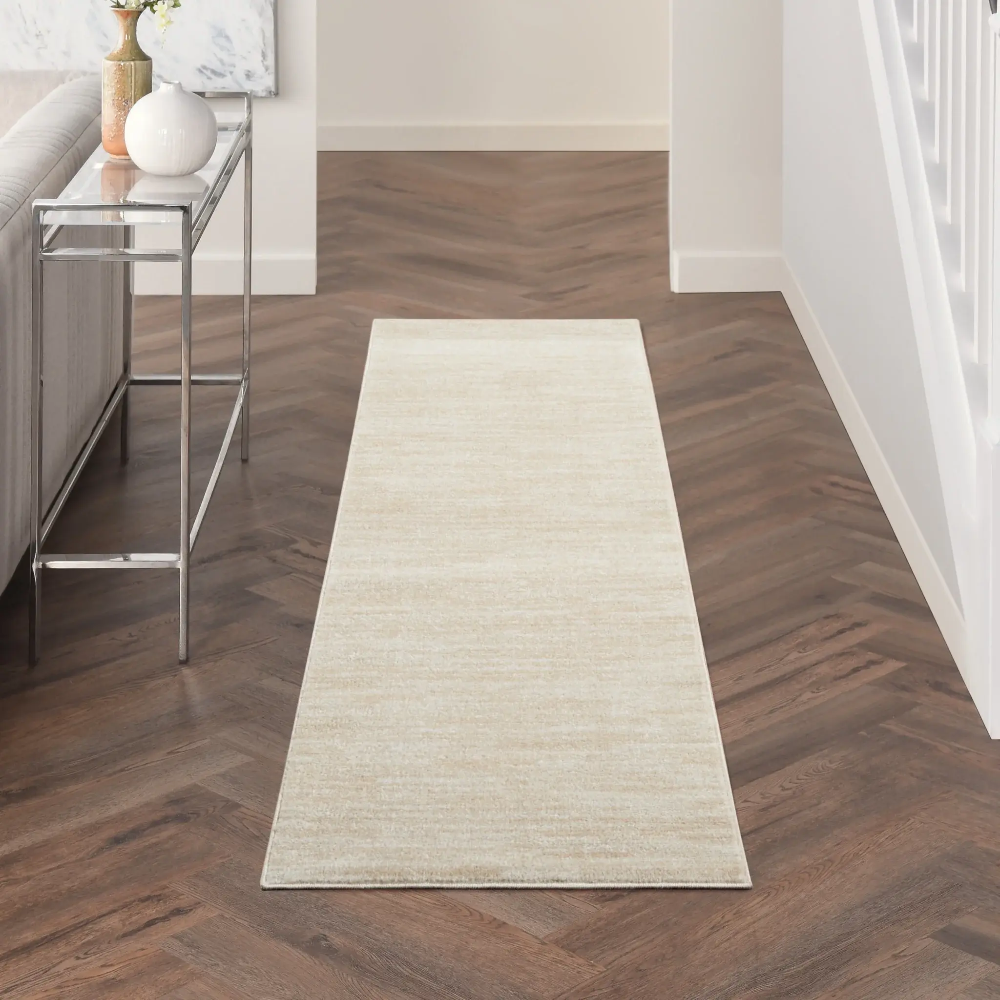 2' X 6' Ivory And Beige Non Skid Indoor Outdoor Runner Rug - Image 6