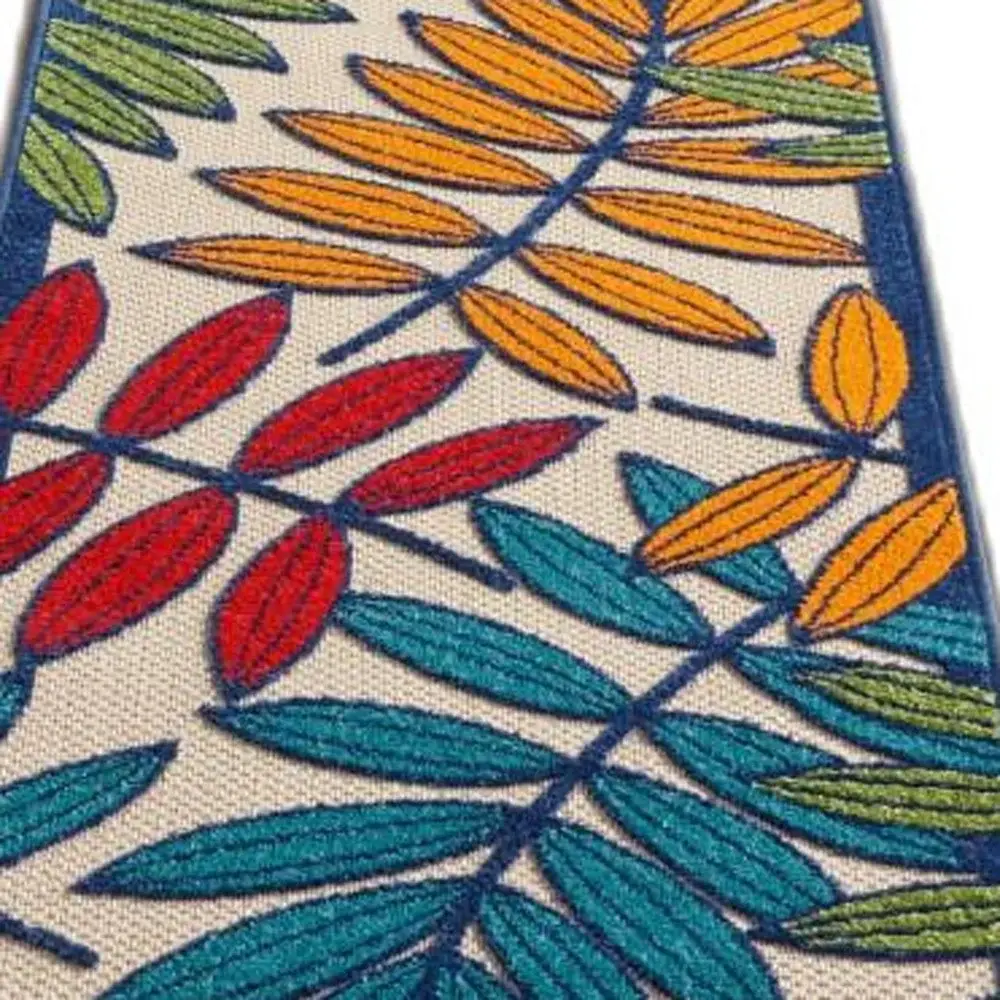 2' X 6' Ivory And Blue Floral Indoor Outdoor Area Rug - Image 2