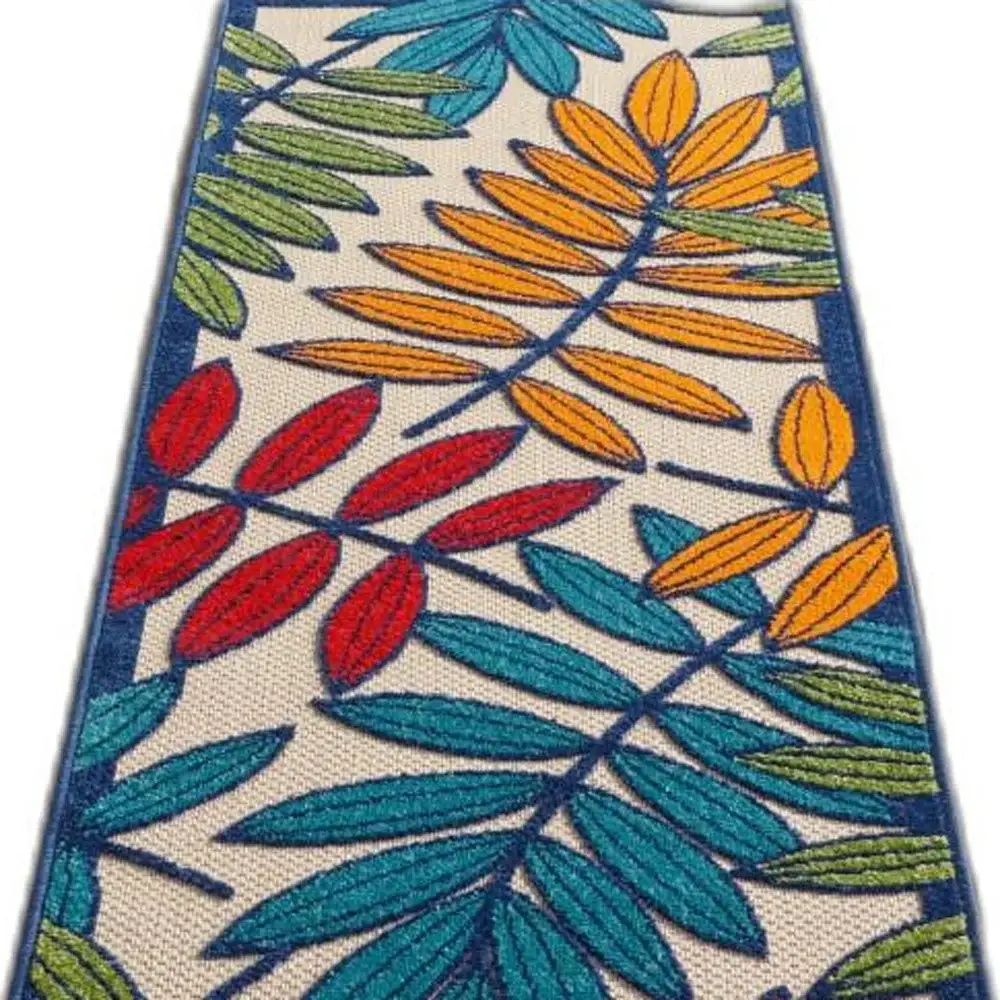 2' X 6' Ivory And Blue Floral Indoor Outdoor Area Rug - Image 3
