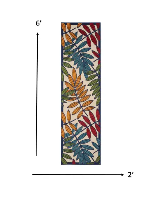 2' X 6' Ivory And Blue Floral Indoor Outdoor Area Rug - Image 4