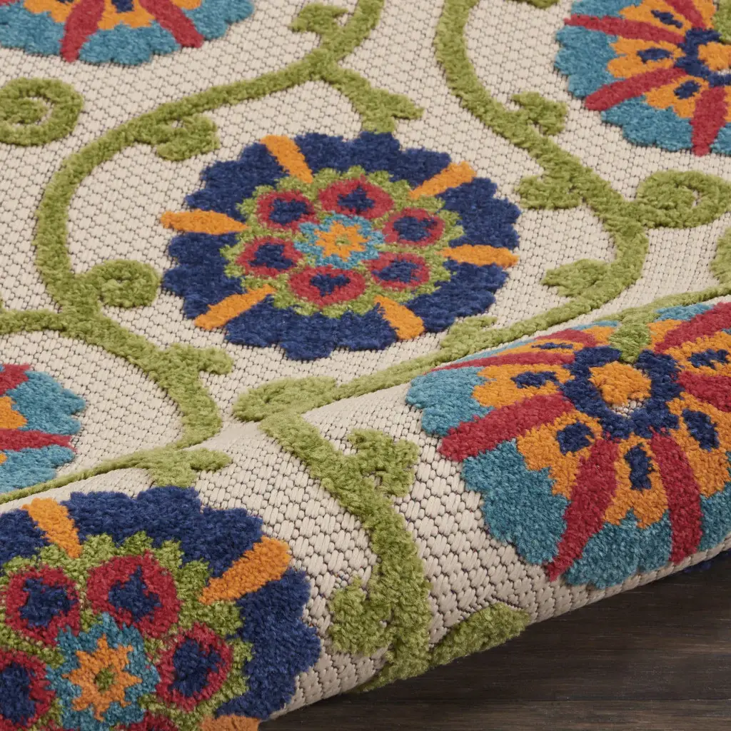 2' X 6' Ivory And Blue Floral Indoor Outdoor Area Rug - Image 6