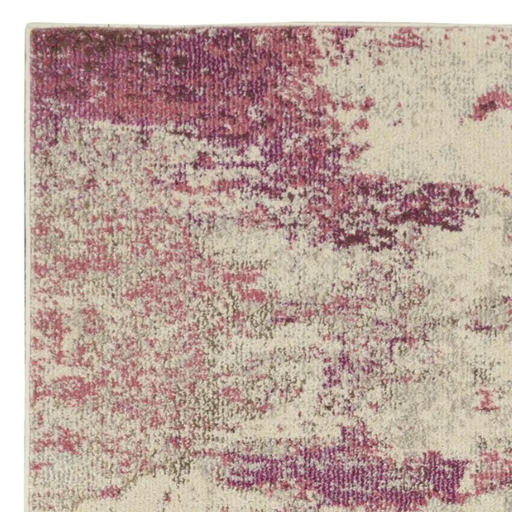 2' X 6' Ivory And Pink Abstract Power Loom Non Skid Runner Rug - Image 4