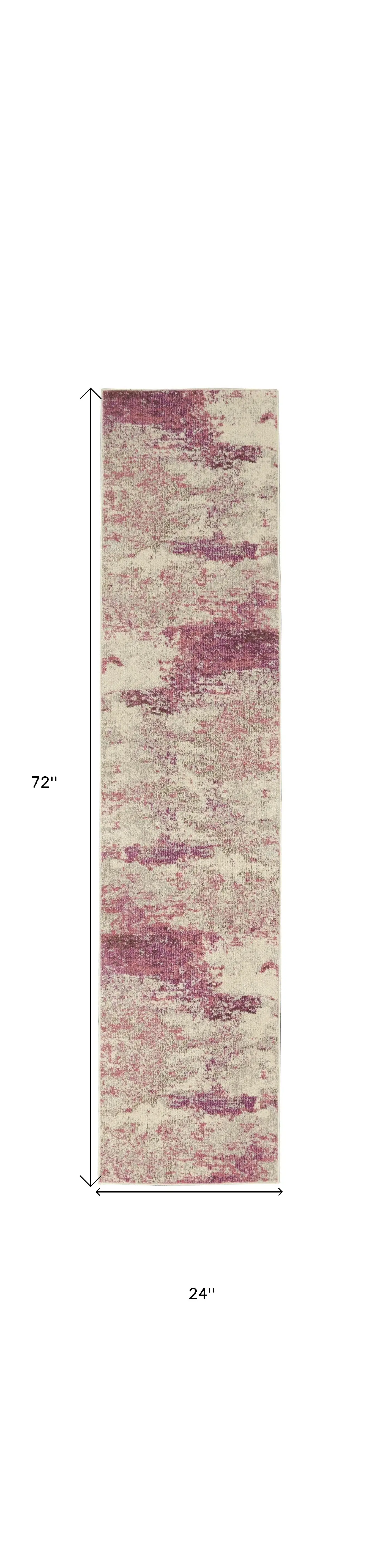 2' X 6' Ivory And Pink Abstract Power Loom Non Skid Runner Rug - Image 5