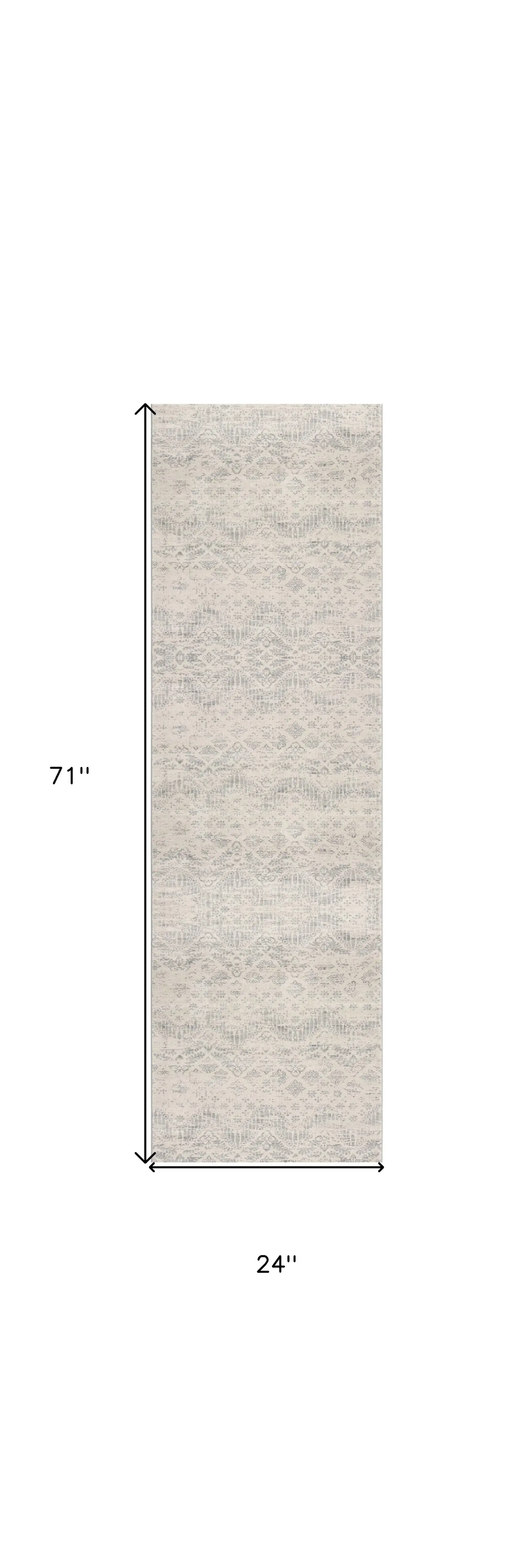 2' X 6' Ivory Distressed Ikat Pattern Area Rug - Image 3