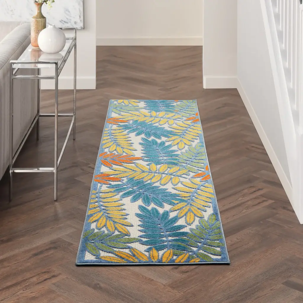 2' X 6' Ivory Floral Non Skid Indoor Outdoor Runner Rug - Image 8