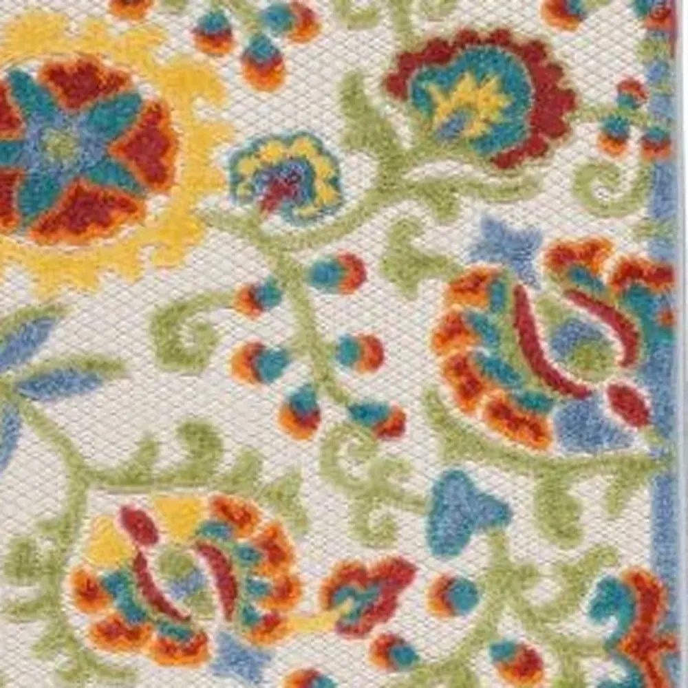 2' X 6' Ivory Green Yellow Floral Non Skid Indoor Outdoor Runner Rug - Image 2