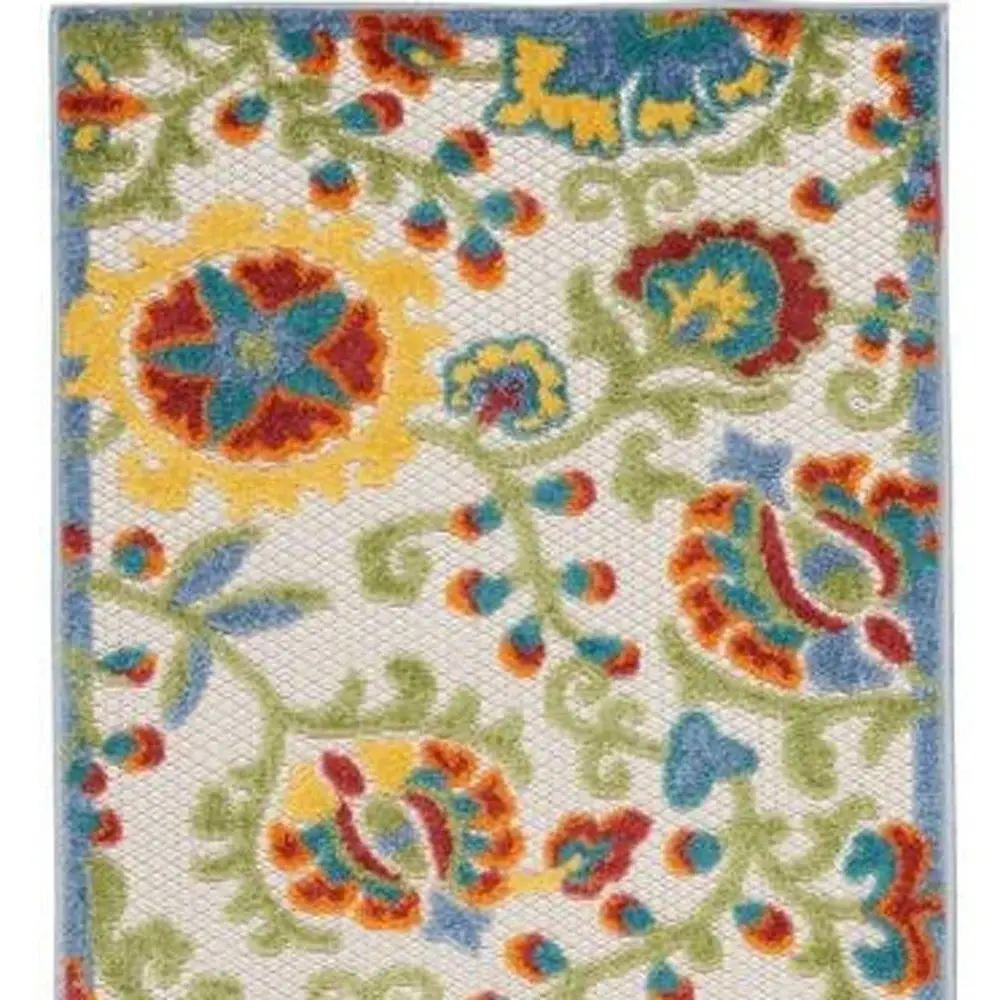 2' X 6' Ivory Green Yellow Floral Non Skid Indoor Outdoor Runner Rug - Image 3